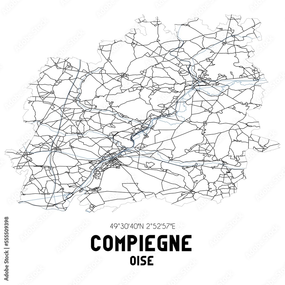Black and white map of Compi�gne, Oise, France. Black and white map of Compi�gne, Oise, France.