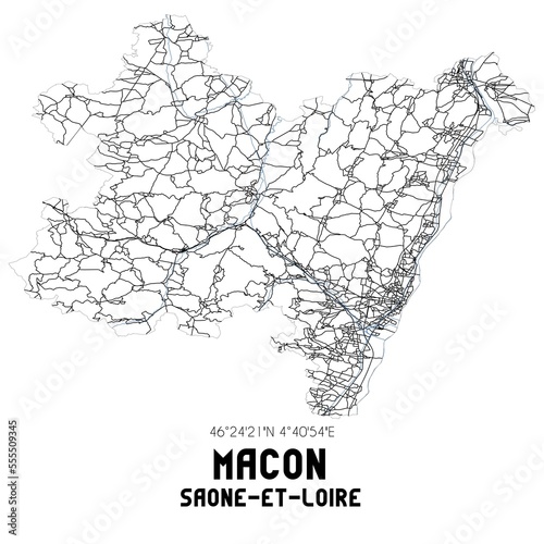 Black and white map of M�con, Sa�ne-et-Loire, France. photo