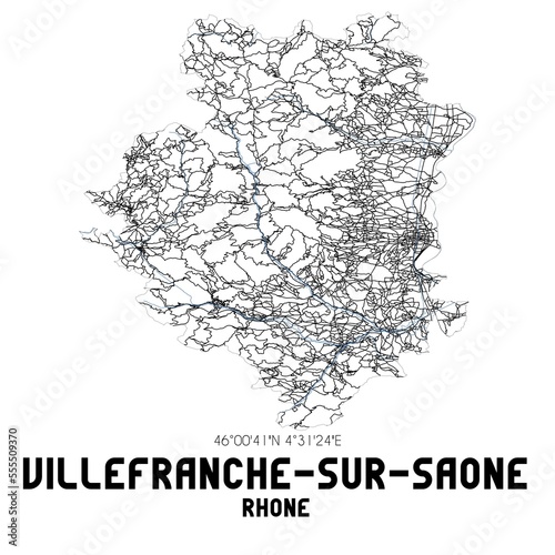 Black and white map of Villefranche-sur-Sa�ne, Rh�ne, France.