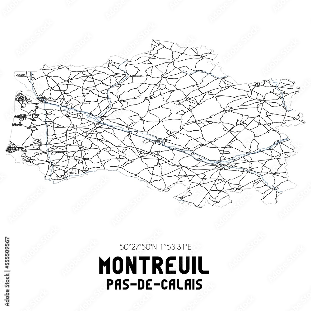 Obraz premium Black and white map of Montreuil, Pas-de-Calais, France.