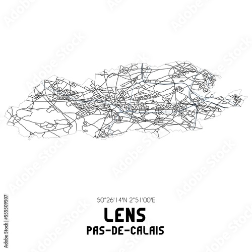 Black and white map of Lens, Pas-de-Calais, France.