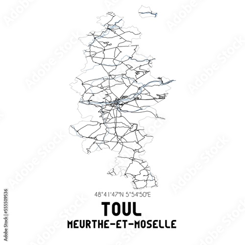 Black and white map of Toul, Meurthe-et-Moselle, France.