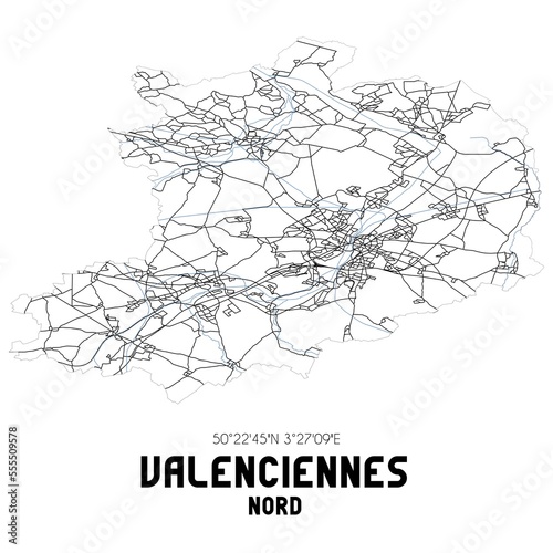 Black and white map of Valenciennes, Nord, France. photo