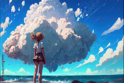 Anime person in the clouds. Generative AI