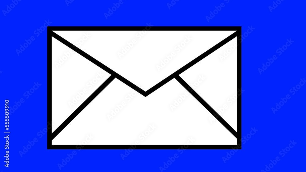 envelope icon animation with five text message notifications, on a blue chrome key background envelope icon animation with five text message notifications, on a blue chrome key background