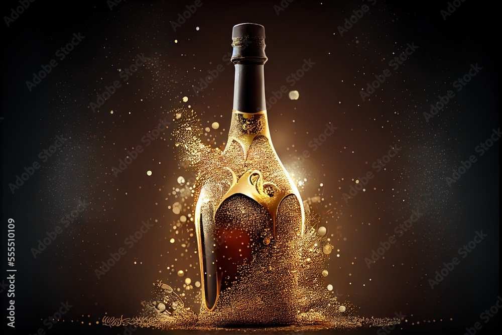 Two glasses of champagne on a dark background. Generative AI Two glasses of champagne on a dark background. Generative AI