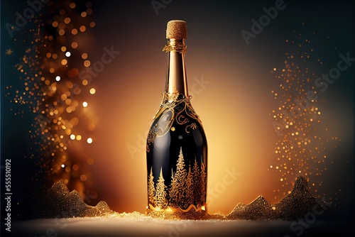 Two glasses of champagne on a dark background. Generative AI