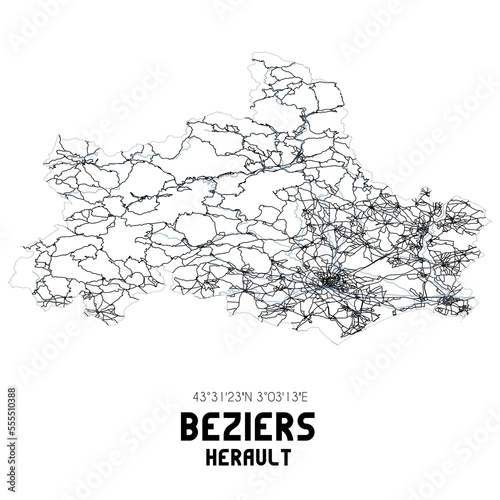 Black and white map of B�ziers, H�rault, France. photo