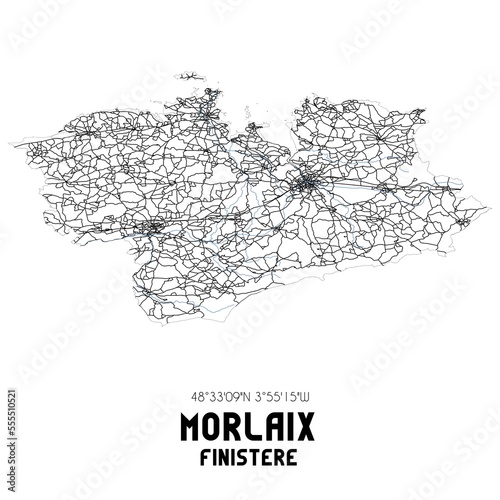 Black and white map of Morlaix, Finist�re, France.