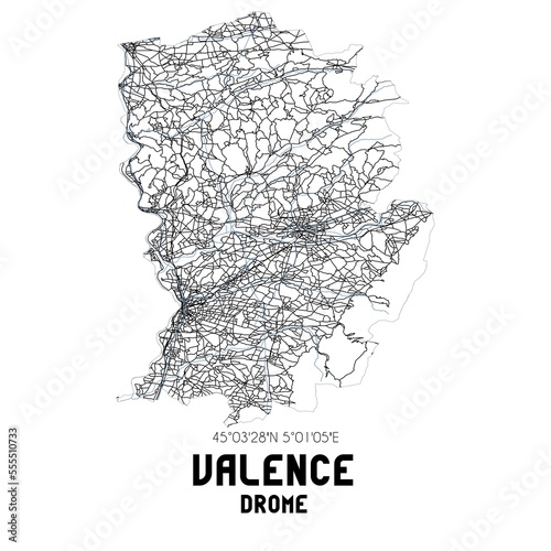 Black and white map of Valence, Dr�me, France.