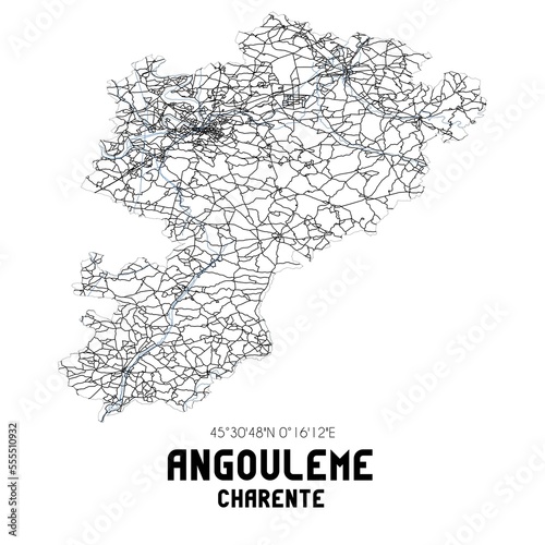 Black and white map of Angoul�me, Charente, France.