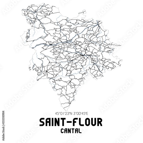 Black and white map of Saint-Flour, Cantal, France.
