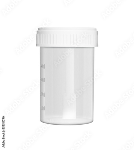 Sterile plastic medical container for medical laboratory analysis close up isolated on a transparent background