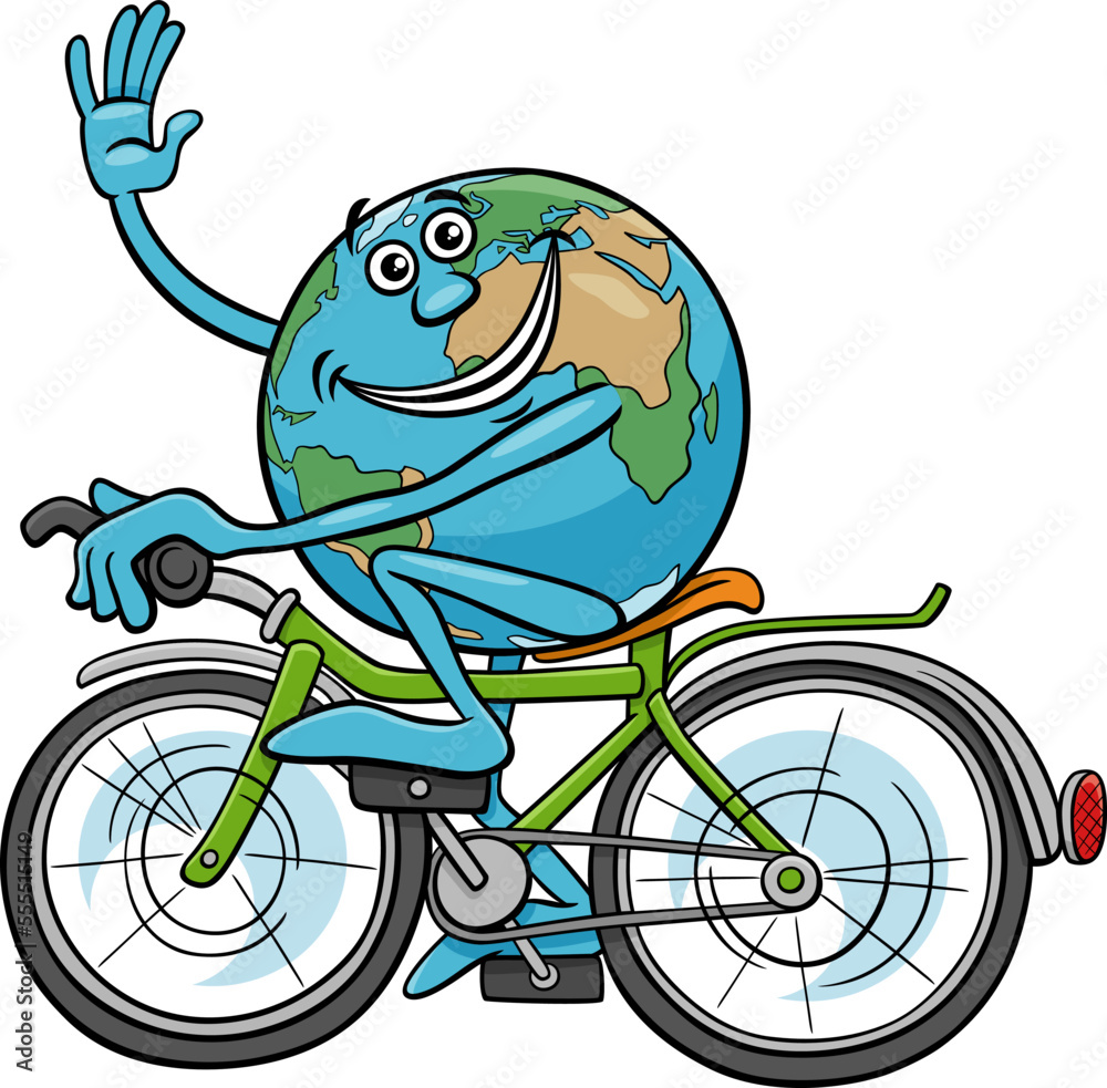 Obraz premium cartoon illustration of Earth riding a bicycle