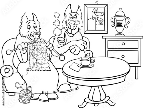 cartoon senior dog characters couple coloring page