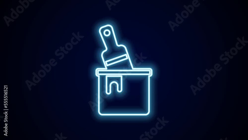 Glowing neon line Paint bucket with brush icon isolated on black background. 4K Video motion graphic animation