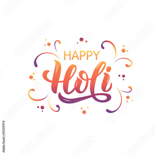 Happy Holi handwritten text. Hand lettering, modern brush ink calligraphy isolated on white background. Indian festival of colors theme. Vector illustration Typography design for greeting card, poster