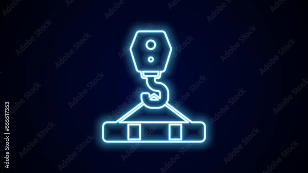 Glowing neon line Crane hook icon isolated on black background. Industrial hook icon. 4K Video motion graphic animation Glowing neon line Crane hook icon isolated on black background. Industrial hook icon. 4K Video motion graphic animation