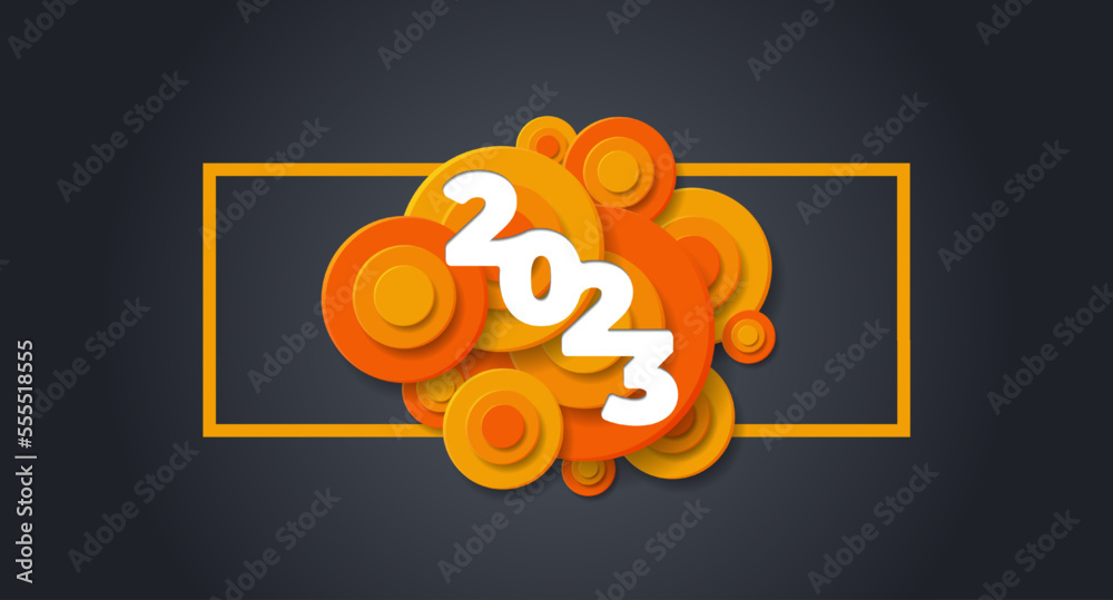 Obraz premium 2023 new year modern banner background. Template design concept for 2023 celebration with abstract shape orange circle.