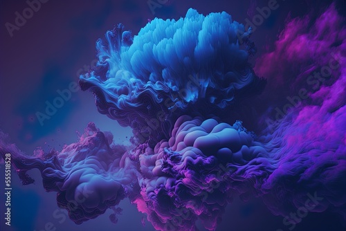 Clouds in a strange blue and violet abstract. Brushstrokes that brim with emotion. As a fractal backdrop, this is. Generative AI