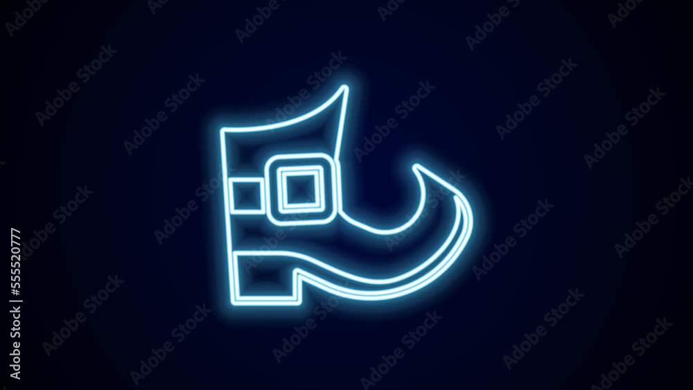 Glowing neon line Leprechaun boot icon isolated on black background. Happy Saint Patricks day. National Irish holiday. 4K Video motion graphic animation Glowing neon line Leprechaun boot icon isolated on black background. Happy Saint Patricks day. National Irish holiday. 4K Video motion graphic animation