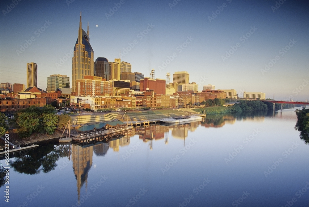 Cityscape and River, Cumberland River, Nashville, Tennessee, USA Cityscape and River, Cumberland River, Nashville, Tennessee, USA