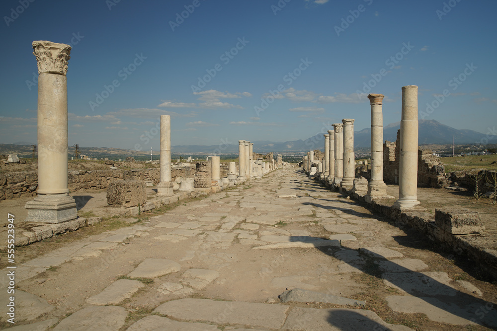 Colonnaded Street in Laodicea on the Lycus Ancient City in Denizli, Turkiye