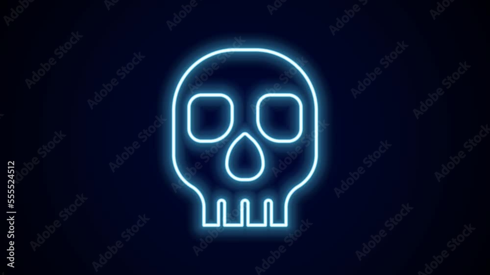 Glowing neon line Skull icon isolated on black background. Happy Halloween party. 4K Video motion graphic animation Glowing neon line Skull icon isolated on black background. Happy Halloween party. 4K Video motion graphic animation