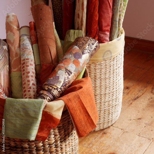 Rolls of Fabric in Baskets photo