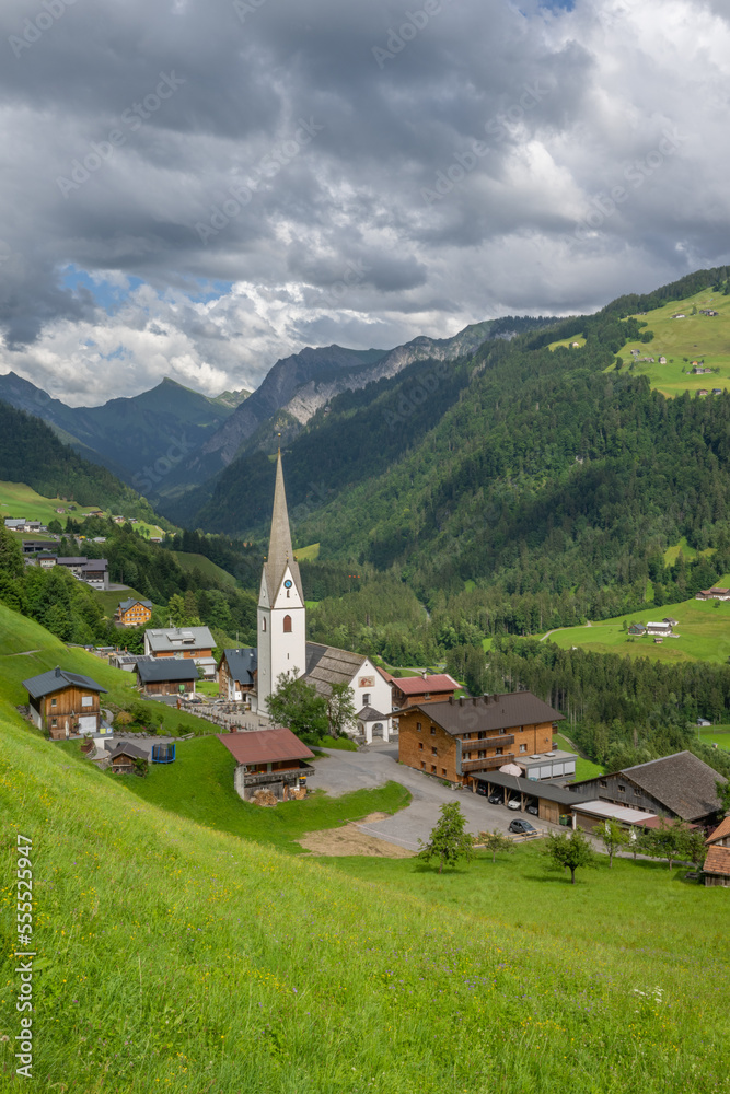 Village of Sonntag in the Grosswalsertal, State of Vorarlberg, Austria