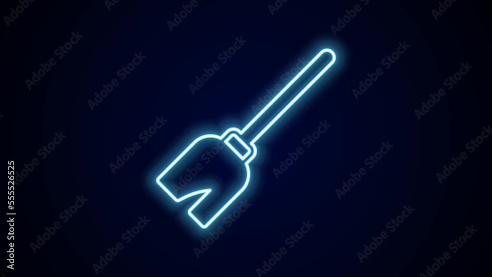 Glowing neon line Witches broom icon isolated on black background. Happy Halloween party. 4K Video motion graphic animation Glowing neon line Witches broom icon isolated on black background. Happy Halloween party. 4K Video motion graphic animation