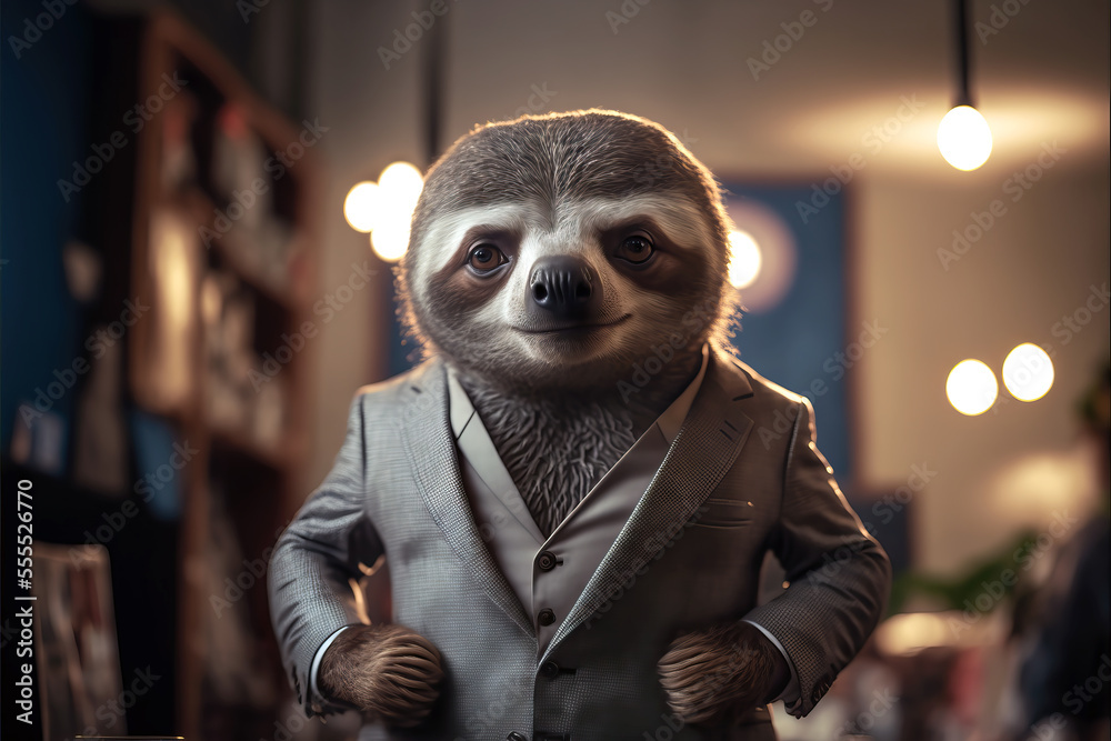 a sloth in a suit , ai generated
