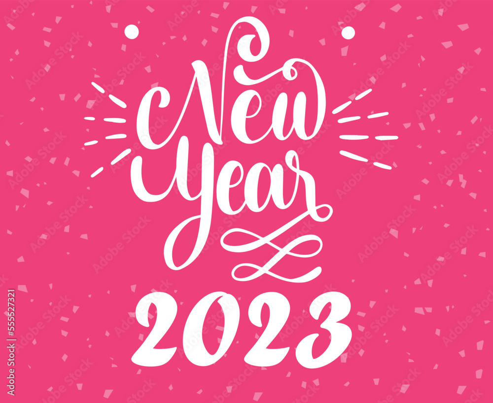 Happy New Year 2023 Holiday Abstract Vector Illustration Design White With Pink Background
