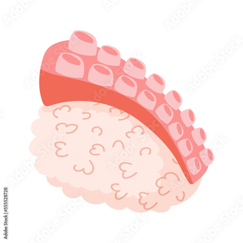 Sushi with seafood. Nigirizushi with octopus. Asian cuisine. Vector illustration isolated on white background