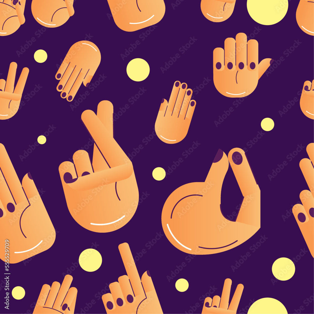 Fototapeta premium Seamless pattern background with different hand gesture icons Vector