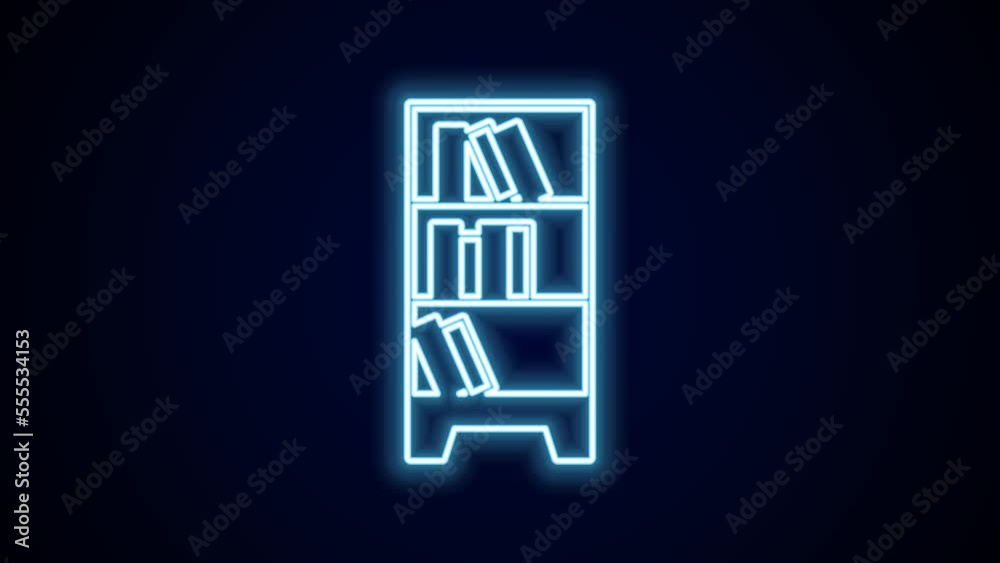 Glowing neon line Library bookshelf icon isolated on black background. 4K Video motion graphic animation Glowing neon line Library bookshelf icon isolated on black background. 4K Video motion graphic animation