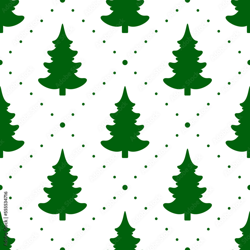 Seamless vector. Fir-tree background. Christmas tree motif. New Year wallpaper. Holidays ornament. Pines pattern. Winter pine trees image. Xmas illustration. Floral backdrop. Textile print design.