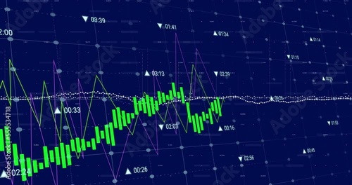 Animation of data processing over blue background photo