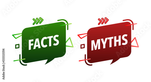 Facts vs myths, fact-checking. Check mark. Fake news. Rumors comparing with true information. Facts vs myths label.