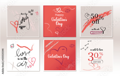 Happy Valentine s Day backgrounds.Collection special offer Trendy abstract Heart shaped templates. flyers  banners  promotions banner 