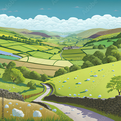 Papercraft Art - Green fields & landscapes of Yorkshire, England photo