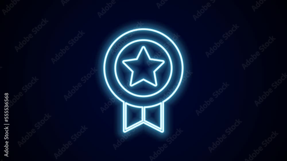 Glowing neon line Game rating with medal icon isolated on black background. Level results for game. 4K Video motion graphic animation Glowing neon line Game rating with medal icon isolated on black background. Level results for game. 4K Video motion graphic animation