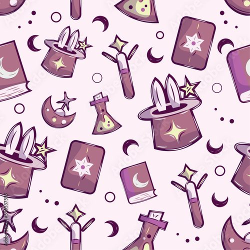 Seamless pattern background with magic icons Vector