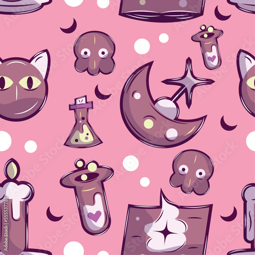 Seamless pattern background with magic icons Vector