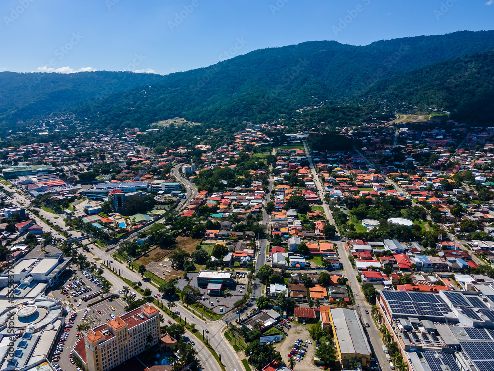 Obraz premium Beautiful aerial view of the City of San Salvador, capital of El Salvador - Its cathedrals and buildings