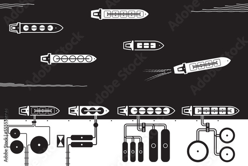 Petrol and gas terminal with tankers in the sea  - vector illustration