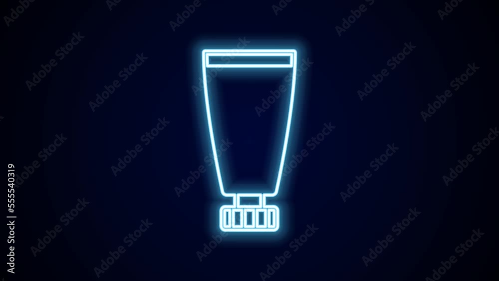 Glowing neon line Cream or lotion cosmetic tube icon isolated on black background. Body care products for woman. 4K Video motion graphic animation Glowing neon line Cream or lotion cosmetic tube icon isolated on black background. Body care products for woman. 4K Video motion graphic animation