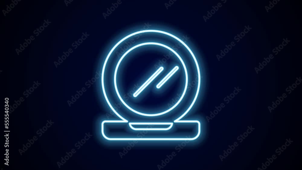 Glowing neon line Makeup powder with mirror icon isolated on black background. 4K Video motion graphic animation Glowing neon line Makeup powder with mirror icon isolated on black background. 4K Video motion graphic animation