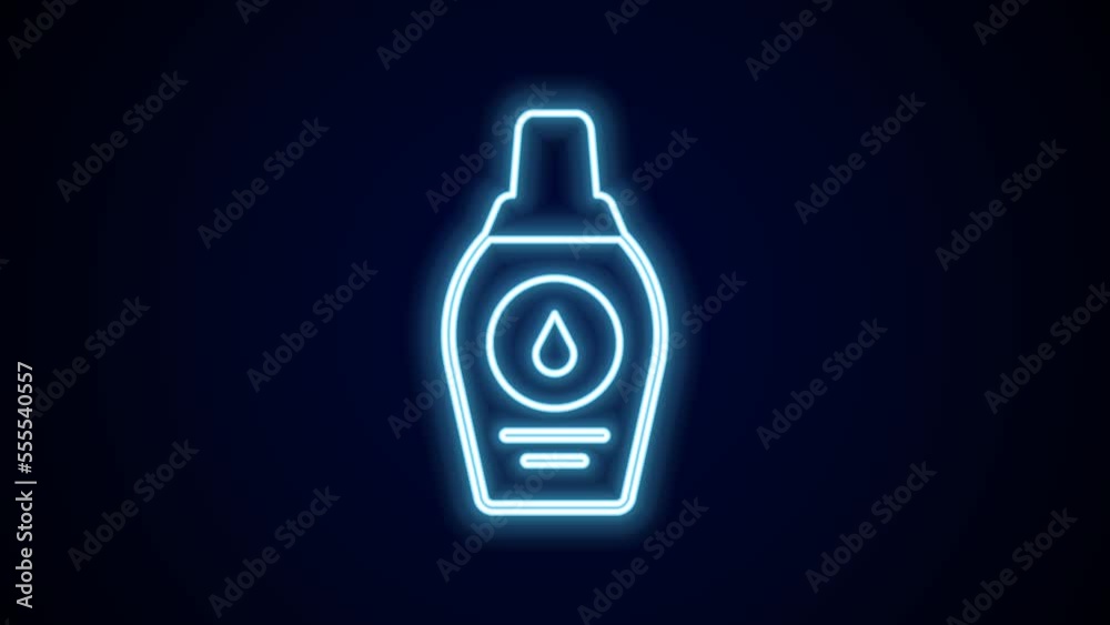 Glowing neon line Bottle of shampoo icon isolated on black background. 4K Video motion graphic animation Glowing neon line Bottle of shampoo icon isolated on black background. 4K Video motion graphic animation