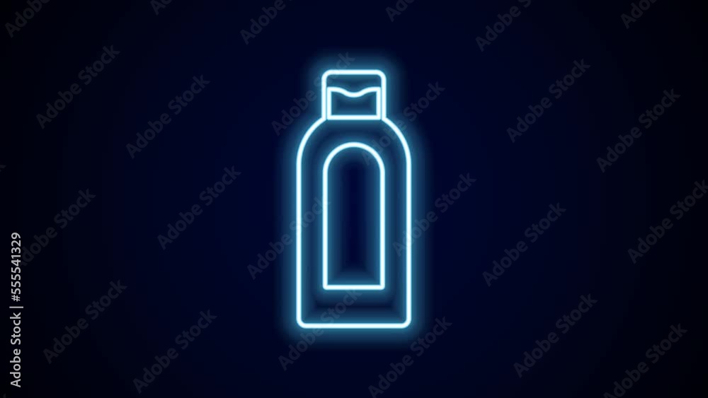 Glowing neon line Bottle of shampoo icon isolated on black background. 4K Video motion graphic animation Glowing neon line Bottle of shampoo icon isolated on black background. 4K Video motion graphic animation